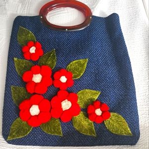 Vintage Boho Floral Applicae Bag